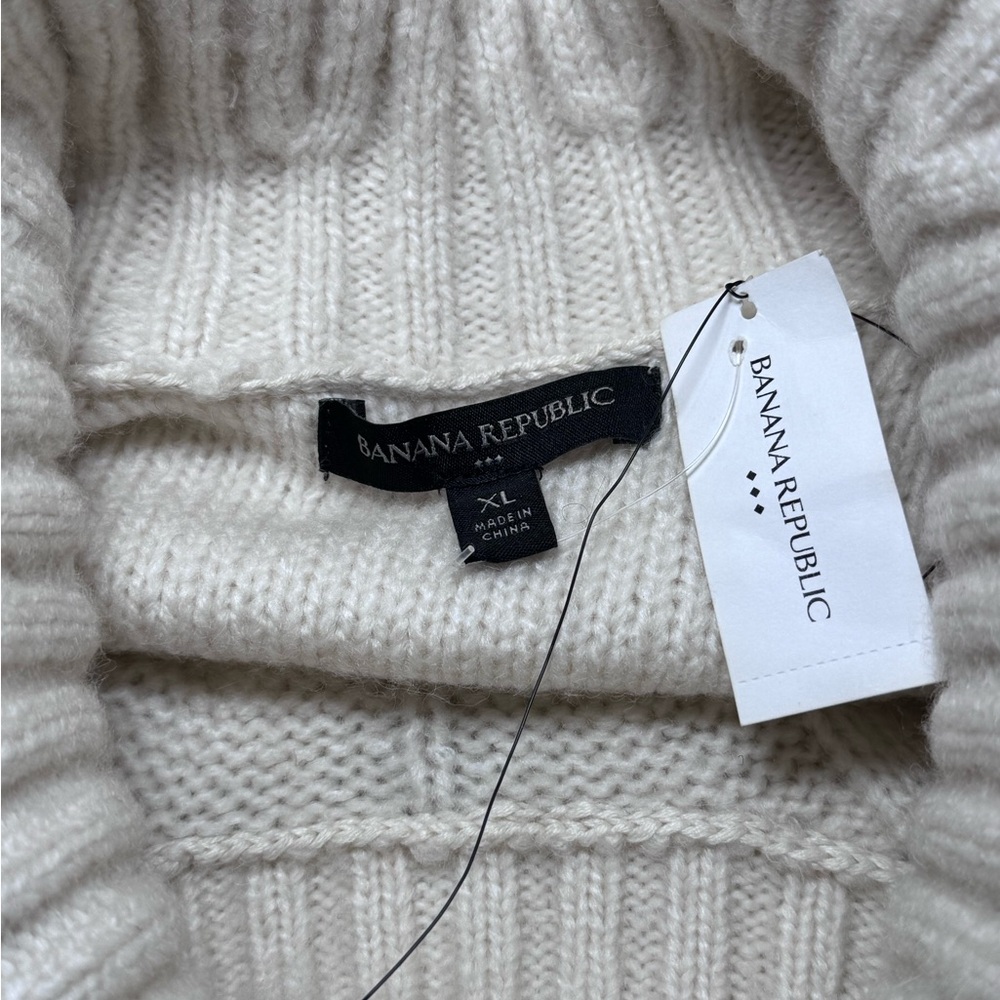 Banana Republic Cream Cable Knit Turtleneck Sweater Dress Size XL 20% wool - Picture 4 of 5